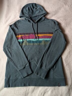 L.L. Bean Women's Teal Pullover Hoodie with Mountain Stripe